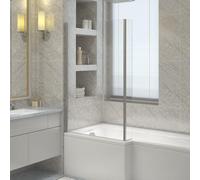 NRG 1400mm L Shaped Bath Screen with Fixed Return Chrome Framed Glass Bathroom Over Bath Screens