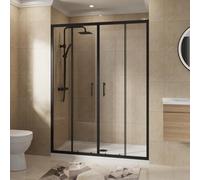 NRG 1500 x 1900mm Bathroom Shower Enclosures Double Sliding Shower Door 6mm Safety Glass Black Framed