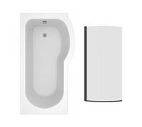 NRG 1500 x 800mm P-Shaped Bath Right Hand with 1400mm Bath Screen Semi Frameless Black