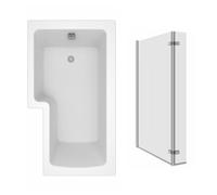 NRG 1500 x 850mm L Shaped Bath Left Hand with 800 x 1400mm L Shaped Bath Screen with Hinged Return Chrome Framed