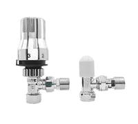 NRG 15mm Angled Thermostatic Bathroom Radiator Valve and Manual Angled Valves Chrome