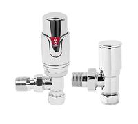 NRG 15mm Chrome Angled TRV Thermostatic Radiator Valves with Manual Angled Valve for Towel Rail Radiator