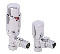 NRG 15mm Chrome Angled TRV Thermostatic Valves and Manual Angled Radiator Towel Rail Valves