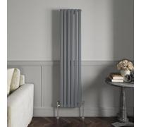 NRG 1600 x 354 mm Vertical Column Radiator Anthracite Single Oval Panel | Designer Radiator Bathroom Central Heating | with One Pair of Free Modern Angle Valves