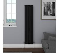 NRG 1600 x 354mm Vertical Double Oval Panel Radiator Black Designer