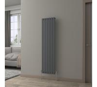 NRG 1600 x 408 mm Column Radiator Anthracite Single Flat Panel with Values