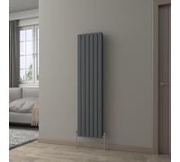 NRG 1600 x 408 mm Vertical Column Radiator Anthracite Double Flat Panel | Designer Radiator Bathroom Central Heating | with One Pair of Free Modern Angle Valves