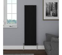 NRG 1600 x 472mm Vertical Double Oval Panel Radiator Black Designer