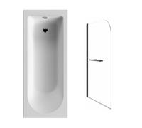 NRG 1600 x 700mm Straight Bath Single Ended with 800 x 1400mm Bathroom Round Bath Screen with Towel Rail Black Reversible