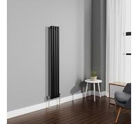 NRG 1600x236mm Black Radiator Vertical Oval Panel Bathroom Designer Single Rad Central Heating