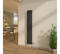 NRG 1600x272mm Flat Panel Single Column Designer Radiator Vertical Black Central Heating Rads + Free Angled Valves