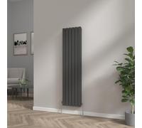 NRG 1600x408 Vertical Column Designer Radiator Black Double Flat Panel | Tall Upright Central Heating Rad, Vertical Radiator, Mild Steel, Modern Radiator Wall Mounted, for Bathroom Kitchen