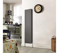 NRG 1600x472mm Anthracite Radiators Vertical Double Heater Oval Column Panel Radiator with Free Angled Valves