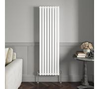 NRG 1600x472mm Vertical Gloss White Double Oval Panel Radiator with Valves