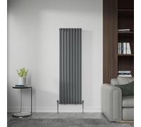NRG 1600x472mm Vertical Single Panel Oval Column Designer Radiator Modern Bathroom Central Heating Anthracite + Free Angled Valves