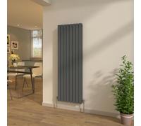 NRG 1600x544mm Flat Panel Double Column Radiator Anthracite with Valves