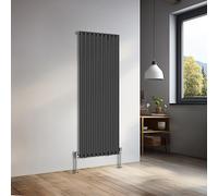 NRG 1600x590mm Vertical Oval Single Panel Heater Column Radiator Central Heating Radiators Designer Tall Radiators Black