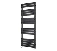 NRG 1600x600mm Black Flat Panel Heated Towel Rail Radiator with Valves