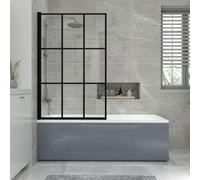 NRG 1700x700mm Acrylic Single Ended Straight Bath + Grid Square Bath Screen with Front Panel Grey Bathroom Bathtub