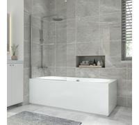 NRG 1700x700mm Acrylic Straight Bath + Chrome Square Bath Screen with Towel Rail and Front & End Panel White Bathroom Bathtub