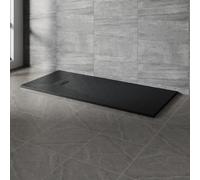NRG 1700x800mm Black Shower Base Non-Slip SMC Rectangle Shower Tray with Fast Flow Waste for Bathroom Enclosures