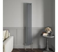 NRG 1800 x 236 mm Vertical Column Radiator Anthracite Single Oval Panel | Designer Radiator Bathroom Central Heating | with One Pair of Free Modern Angle Valves