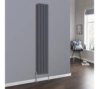 NRG 1800 x 272mm Vertical Double Flat Panel Designer Radiator Bathroom Central Heating Radiators Anthracite with Angled Manual Pair of Valves