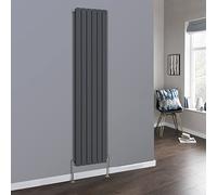 NRG 1800 x 408mm Vertical Double Flat Panel Designer Radiator Bathroom Central Heating Radiators Anthracite with Angled Manual Pair of Valves