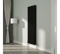NRG 1800mm x 472mm Vertical Double Oval Column Designer Radiator Black Panel Bathroom Heater Rad for Living Room and Kitchen