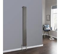NRG 1800x236mm Anthracite Oval Radiator Vertical Designer Single Panel Radiators Bathroom Central Heating with Angled Manual Pair of Valves