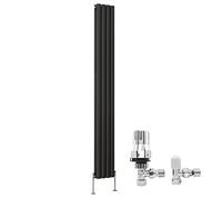NRG 1800x236mm Vertical Oval Column Double Panel Radiator Bathroom Heater Central Heating Radiators Anthracite + Free Thermostatic Valves