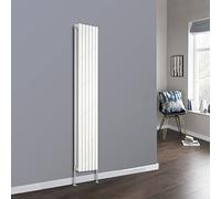 NRG 1800x354mm Gloss White Oval Radiator Vertical Designer Double Panel Radiators Bathroom Central Heating with Angled Manual Pair of Valves