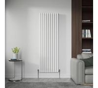 NRG 1800x590mm Gloss White Single Panel Oval Column Radiator Designer Vertical Bathroom Central Heating + Free Angled Valves