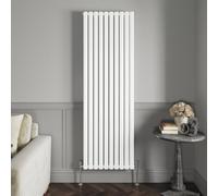 NRG 1800x590mm Vertical Column White Double Oval Panel Radiator with Valves