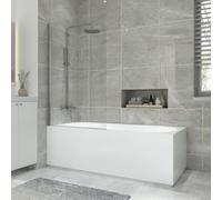 NRG 1800x800mm Acrylic Single Ended Straight Bath + Chrome Round Bath Screen with Front & End Panel White Bathroom Bathtub