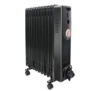 NRG 2.5KW Black 11 Fin Oil Filled Radiator Portable Electric Heater, Timer | with Adjustable Thermostat and 24 Hour Timer