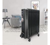 NRG 2.5KW Oil Filled Radiator 11 Fins Portable Electric Heater Black, Timer