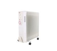 NRG 2.5KW White 11 Fin Oil Filled Radiator Portable Electric Heater with Timer and Adjustable Thermostat