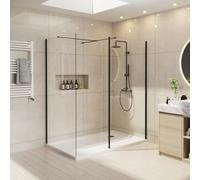 NRG 2 Piece Wetroom Screen Set, 800 and 800mm, 215mm Return Panel, Black | Wet Room Bath Shower Screen, Shower Enclosure, 8mm Easy Clean Glass, 1m Support Bar, Reversible Fit, Black Profile