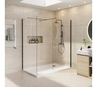 NRG 2 Piece Wetroom Shower Screen Set, 900 and 1400mm, 8mm Glass, Black | Height 1950mm, 2 Glass Panels, 8mm Toughened Glass, Black Profile, 1m Support Bar, Reversible Fit, No Tray or Return Panel