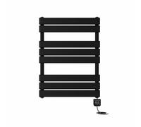 NRG 400W Prefilled Electric Heated Towel Rail Radiator Flat Panel Black Thermostatic Bathroom Warmer Square Touch Screen Display 800x600mm