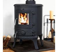 NRG 5KW Black Cast Iron Wood Burning Stove Defra Eco Design High Efficiency Indoor Use