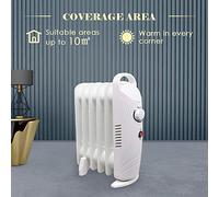 NRG 6 Fin Mini Oil Filled Radiator Portable Electric Heater 800W White | for the Home, Workshop or Office