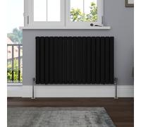 NRG 600 x 1003 Horizontal Double Oval Panel Radiator Black Designer Bathroom Central Heating Rads for Living Room and Kitchen