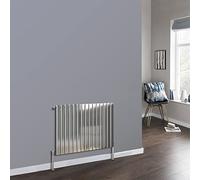 NRG 600 x 1020mm Chrome Flat Radiator Horizontal Single Design Bathroom Central Heating Radiators with Angled Manual Pair of Valves