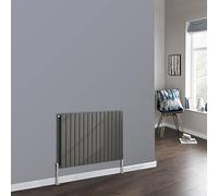 NRG 600 x 1020mm Horizontal Double Flat Panel Design Radiator Bathroom Central Heating Radiators Anthracite with Angled Manual Pair of Valves