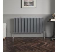 NRG 600 x 1180 mm Horizontal Column Radiator Anthracite Single Oval Panel | Designer Radiator Bathroom Central Heating | with One Pair of Free Modern Angle Valves
