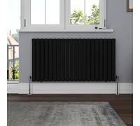 NRG 600 x 1180mm Horizontal Double Oval Panel Radiator Black Designer