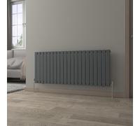 NRG 600 x 1428 mm Horizontal Column Radiator Anthracite Single Flat Panel | Designer Radiator Bathroom Central Heating | with One Pair of Free Modern Angle Valves