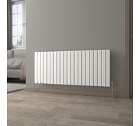 NRG 600 x 1428 mm Horizontal Column Radiator Gloss White Double Flat Panel | Designer Radiator Bathroom Central Heating | with One Pair of Free Modern Angle Valves